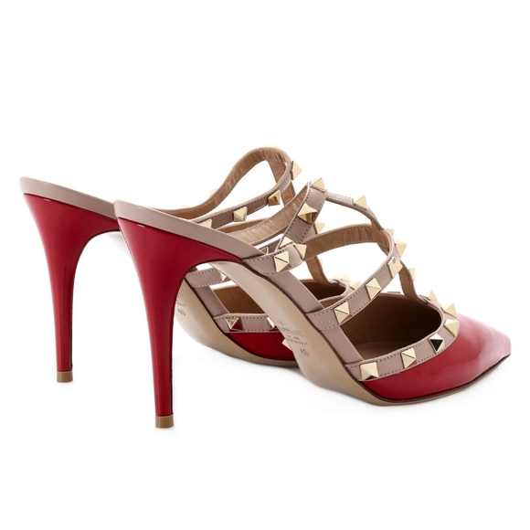 Valentino Garavani Women's Rockstud Heeled Mules Patent 95 Red - Picture 4 of 5